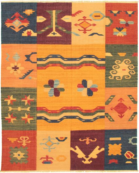 Casual  Transitional Orange Area rug 6x9 Turkish Flat-weave 335847