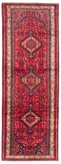 Bordered  Traditional Red Runner rug 11-ft-runner Turkish Hand-knotted 366134
