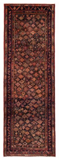 Bordered  Tribal Black Runner rug 10-ft-runner Turkish Hand-knotted 384939
