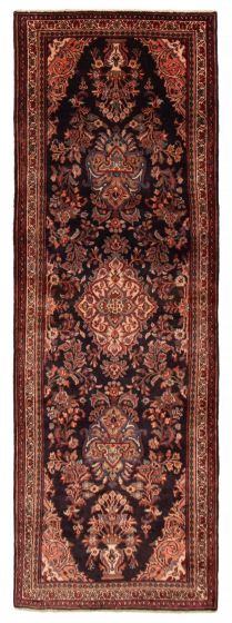 Floral  Traditional Black Runner rug 10-ft-runner Turkish Hand-knotted 393087