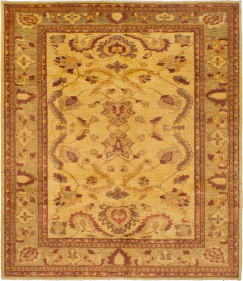 Bordered  Traditional Ivory Area rug 6x9 Afghan Hand-knotted 268304