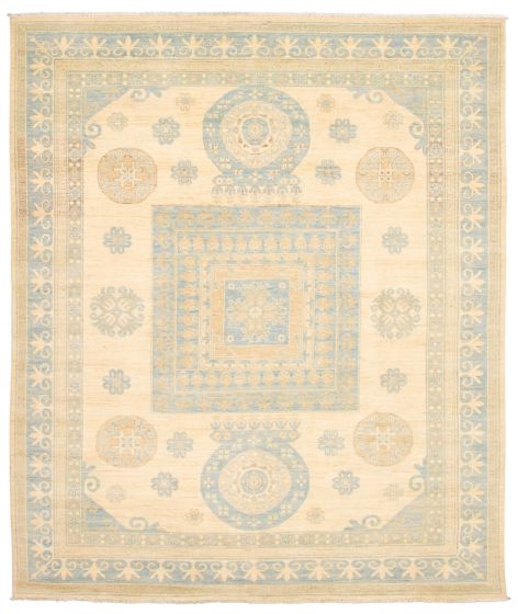 Bordered  Traditional Ivory Area rug 6x9 Pakistani Hand-knotted 338737