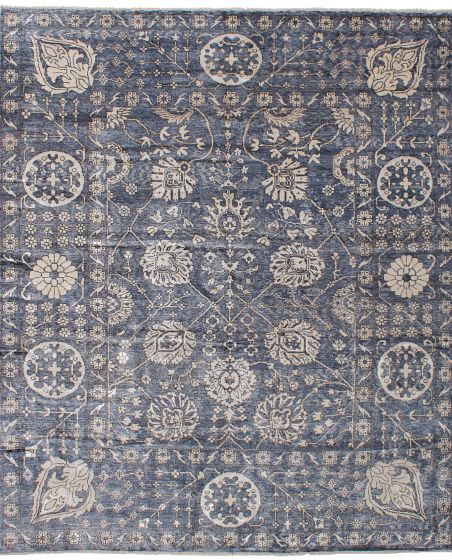Floral  Transitional Blue Area rug 6x9 Indian Hand-knotted 244347