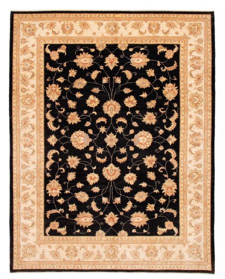 Bordered  Traditional Black Area rug 9x12 Afghan Hand-knotted 378773