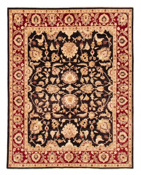 Bordered  Traditional Black Area rug 6x9 Afghan Hand-knotted 379001