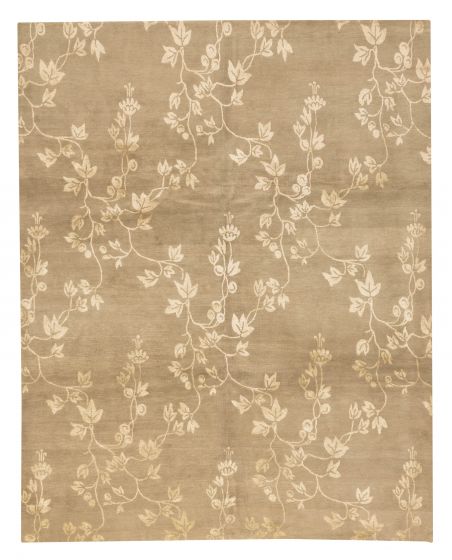 Floral Transitional Green Rectangle 8x10 Nepal Hand-knotted 427650