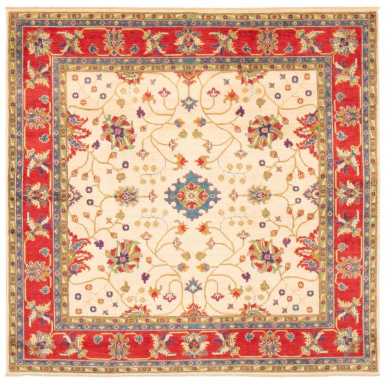 Bordered  Traditional Ivory Area rug Square Afghan Hand-knotted 361405
