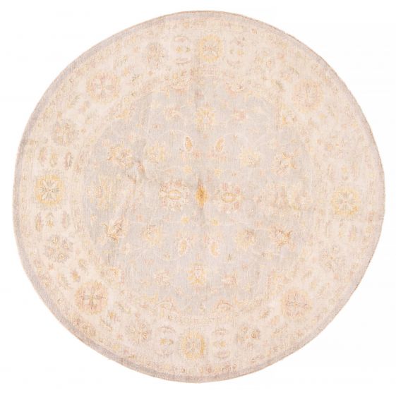 Bordered  Traditional Grey Area rug Round Pakistani Hand-knotted 379402