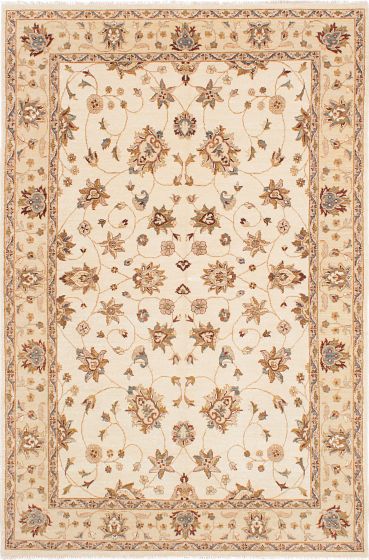 Traditional Ivory Area rug 6x9 Indian Hand-knotted 223851
