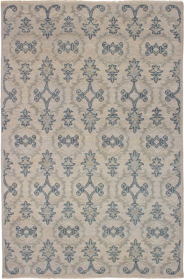 Casual  Contemporary Ivory Area rug 5x8 Indian Hand-knotted 271715