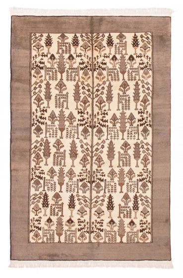 Bordered  Tribal Ivory Area rug 6x9 Turkish Hand-knotted 290830