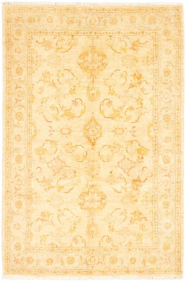 Bordered  Traditional Ivory Area rug 5x8 Afghan Hand-knotted 319060