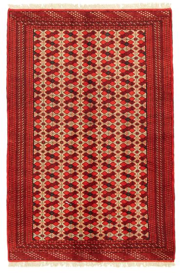 Bordered  Tribal Red Area rug 5x8 Turkmenistan Hand-knotted 334618