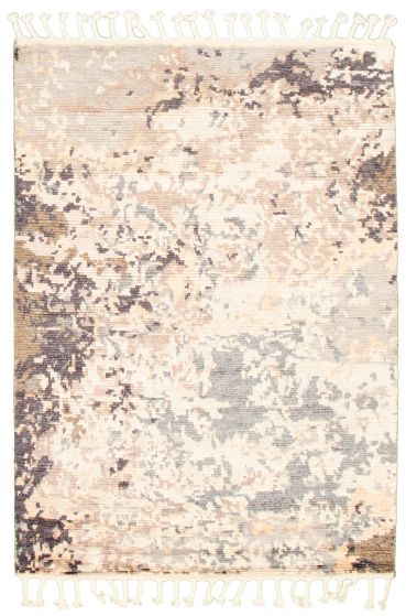 Casual  Contemporary Ivory Area rug 5x8 Indian Hand-knotted 345570