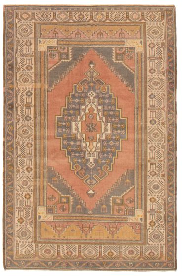 Bordered  Vintage Brown Area rug 3x5 Turkish Hand-knotted 358990