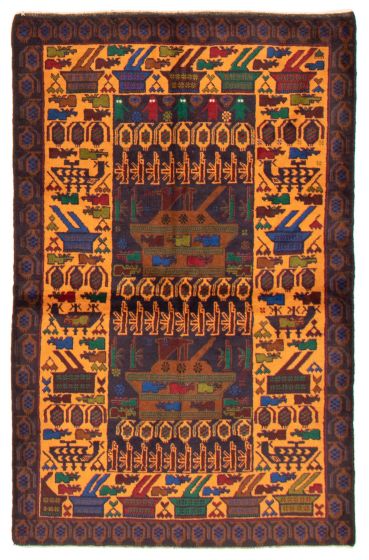 Bordered  Tribal Blue Area rug 3x5 Afghan Hand-knotted 365367
