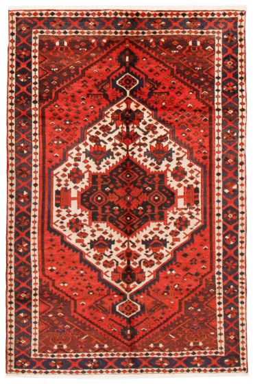 Bordered  Traditional Red Area rug 5x8 Persian Hand-knotted 366368