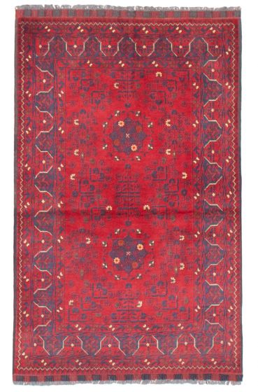 Bordered  Geometric Red Area rug 3x5 Afghan Hand-knotted 375193