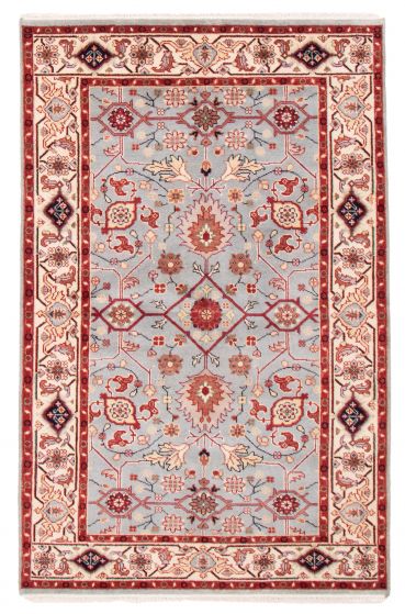 Bordered  Traditional Grey Area rug 5x8 Indian Hand-knotted 377788