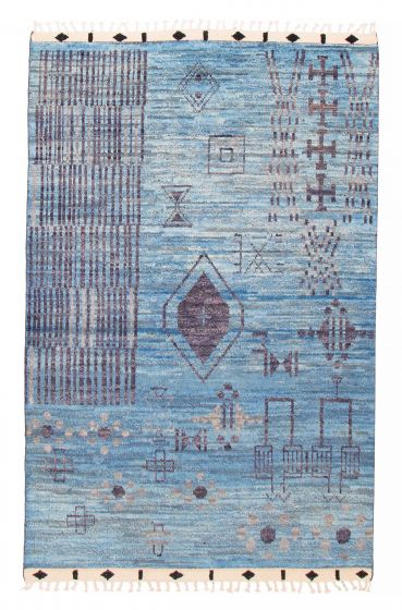 Moroccan  Tribal Blue Area rug 6x9 Pakistani Hand-knotted 381834