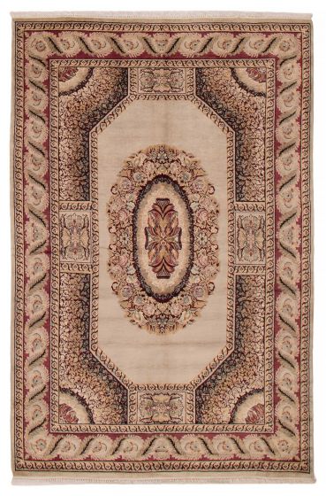 Bordered  Transitional Yellow Area rug 5x8 Pakistani Hand-knotted 392821