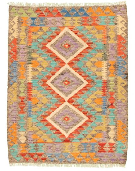 Bordered  Geometric Multi Area rug 3x5 Turkish Flat-weave 329447