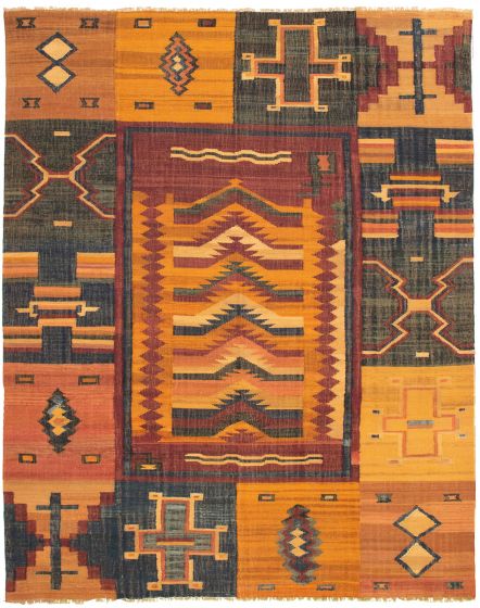 Casual  Transitional Orange Area rug 9x12 Turkish Flat-weave 335715