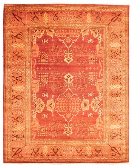 Bordered  Traditional Red Area rug 6x9 Pakistani Hand-knotted 341270