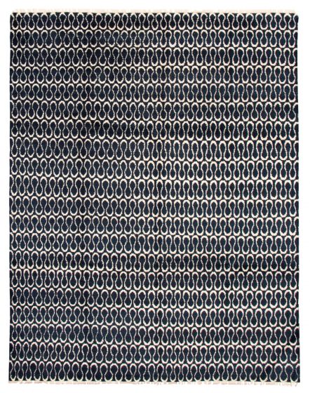 Moroccan  Transitional Blue Area rug 9x12 Indian Hand-knotted 362571