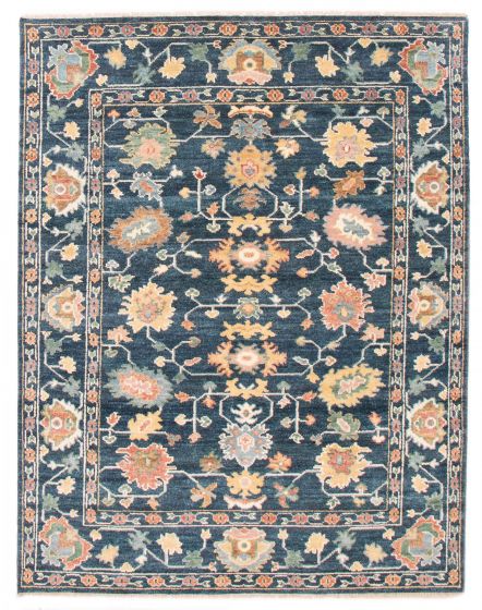 Bordered  Traditional Blue Area rug 6x9 Indian Hand-knotted 377572