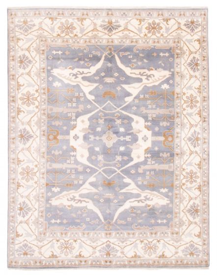 Bordered  Traditional Grey Area rug 9x12 Indian Hand-knotted 377590