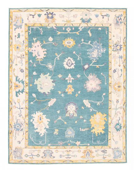 Bordered  Transitional Green Area rug 9x12 Pakistani Hand-knotted 381787