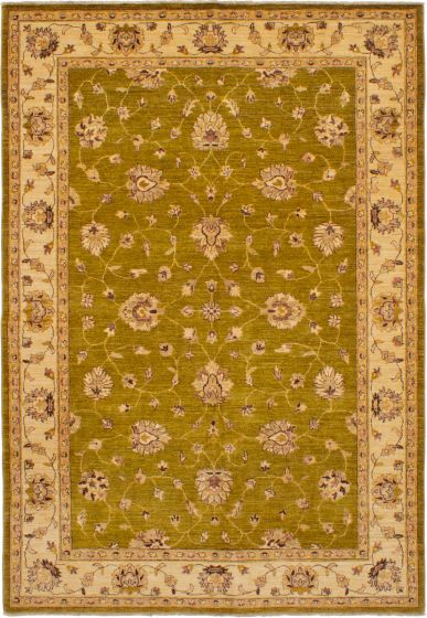 Bordered  Traditional Green Area rug 6x9 Afghan Hand-knotted 268356