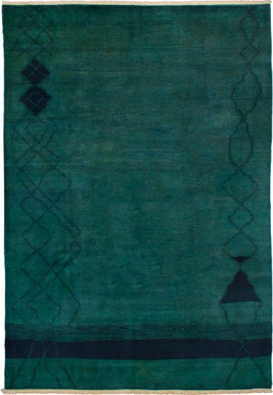 Casual  Transitional Green Area rug 9x12 Indian Hand-knotted 269071