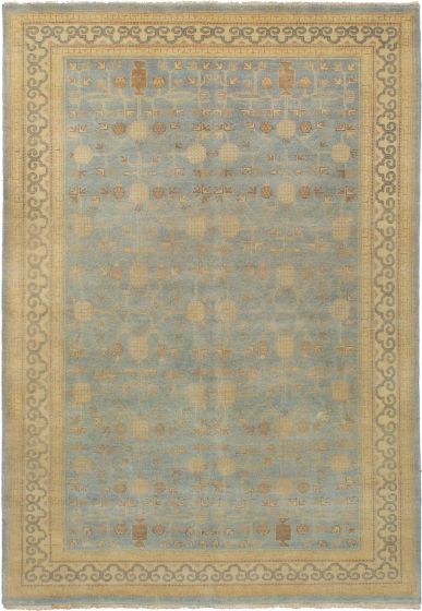 Bordered  Traditional Blue Area rug 5x8 Indian Hand-knotted 271631