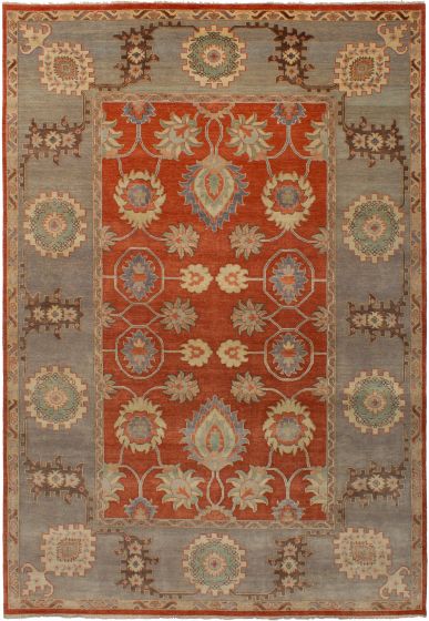 Bordered  Traditional Brown Area rug Unique Indian Hand-knotted 271999