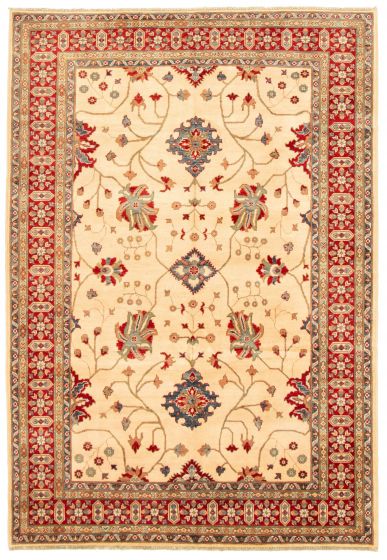 Bordered  Traditional Ivory Area rug 6x9 Afghan Hand-knotted 329218
