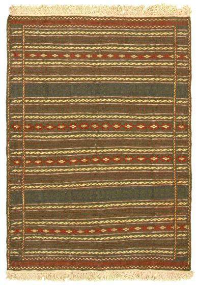 Flat-weaves & Kilims  Tribal Green Area rug 3x5 Turkish Flat-weave 333120