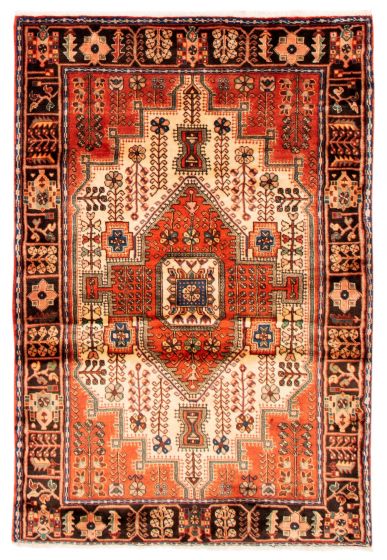 Bordered  Traditional Brown Area rug 4x6 Persian Hand-knotted 353643