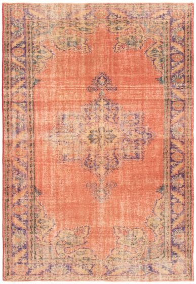 Bordered  Vintage Brown Area rug 6x9 Turkish Hand-knotted 359000