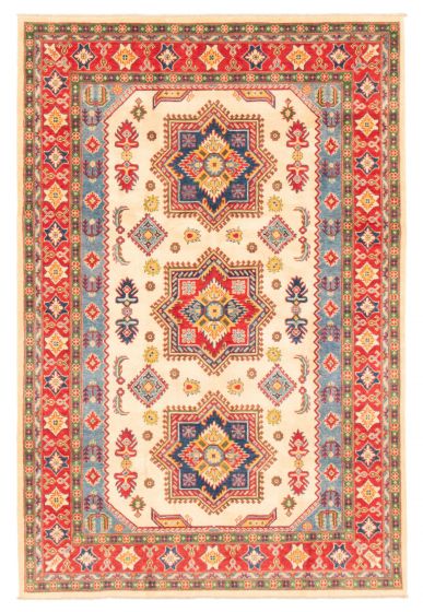 Bordered  Traditional Ivory Area rug 6x9 Afghan Hand-knotted 360424
