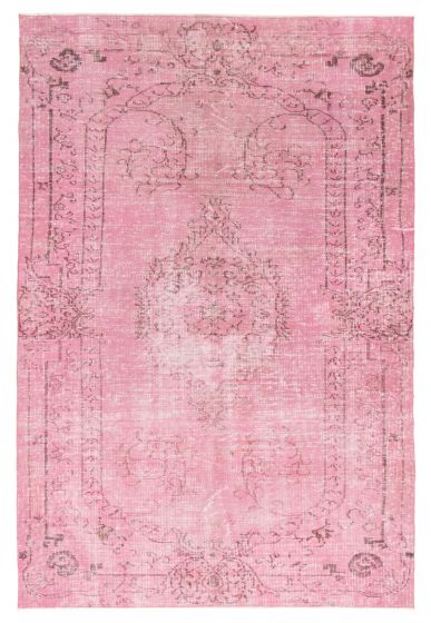 Bordered  Transitional Pink Area rug 5x8 Turkish Hand-knotted 362297