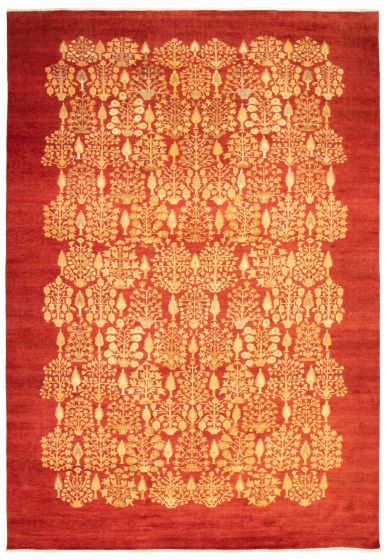 Transitional Red Area rug Unique Pakistani Hand-knotted 368345