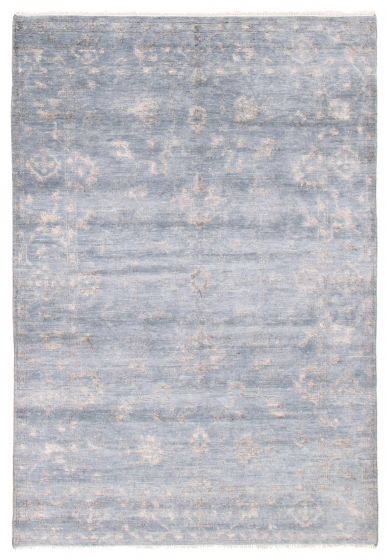 Transitional Blue Area rug 5x8 Indian Hand-knotted 377070
