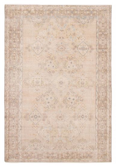 Vintage/Distressed Ivory Area rug 5x8 Turkish Hand-knotted 392474