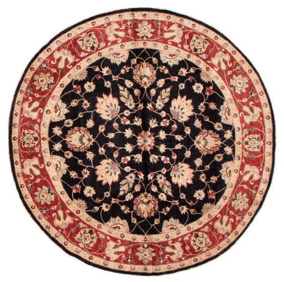 Bordered  Traditional Black Area rug Round Afghan Hand-knotted 379228