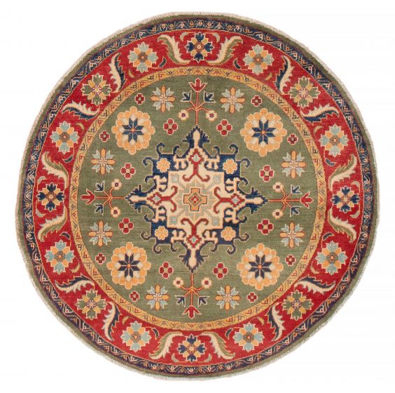 Bordered  Transitional Green Area rug Round Afghan Hand-knotted 392677