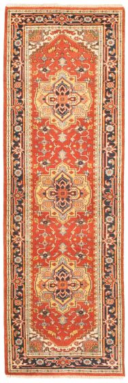 Bordered  Traditional Red Runner rug 10-ft-runner Indian Hand-knotted 344766