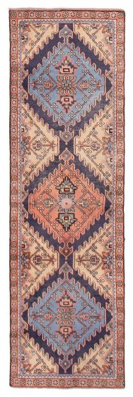 Geometric  Vintage/Distressed Ivory Runner rug 7-ft-runner Turkish Hand-knotted 391505
