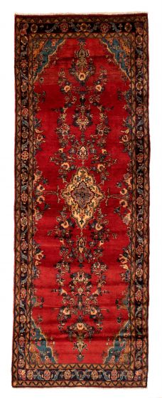 Bordered  Traditional Red Runner rug 10-ft-runner Persian Hand-knotted 352202